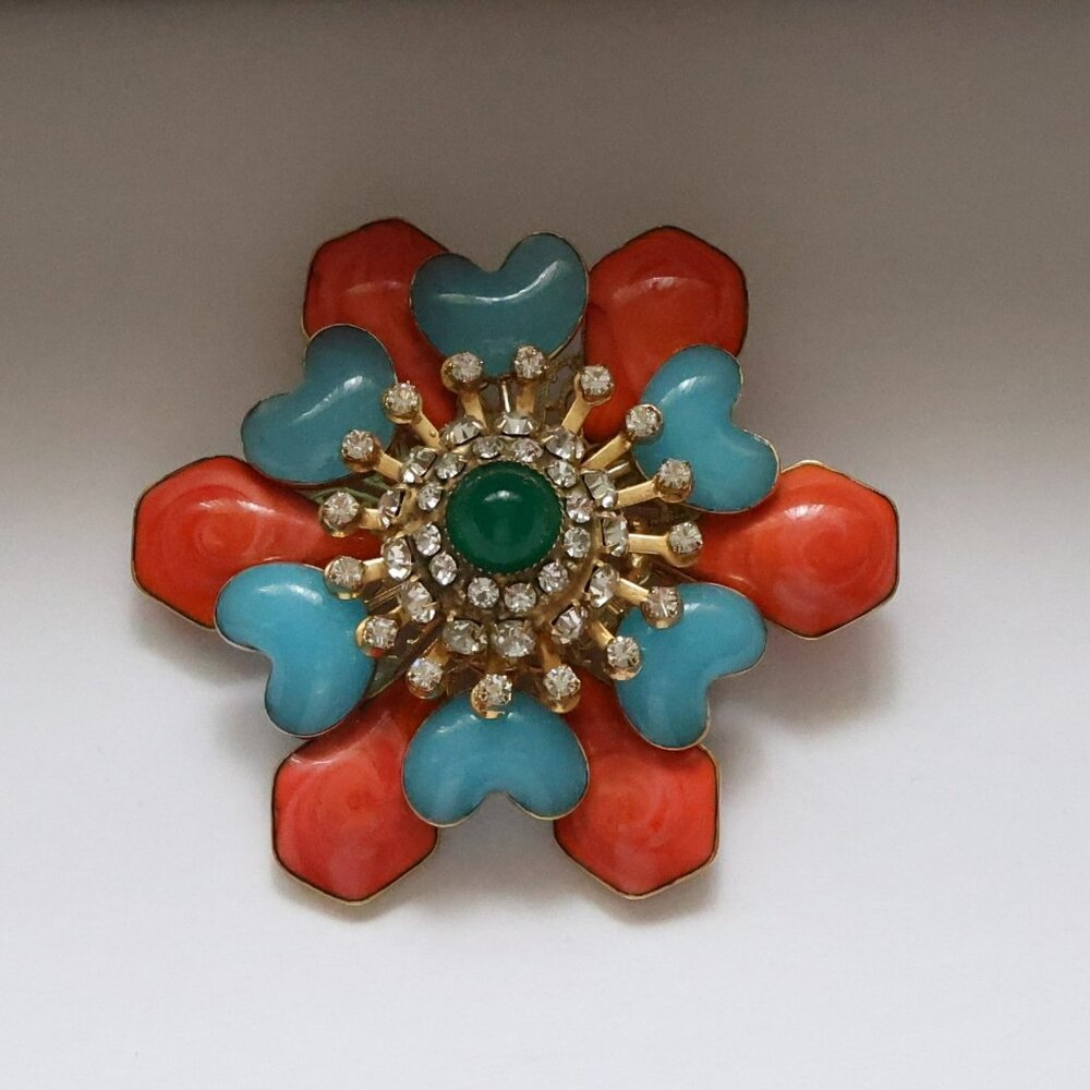 MOANS Large "Trapezoid" Petal Poured Glass Flower BROOCH